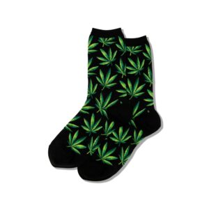 Hot Sox Women's Fun Pop Culture & Celebration Crew Socks-1 Pair Pack-Cool & Funny Gifts, Weed (Black), Shoe Size: 4-10