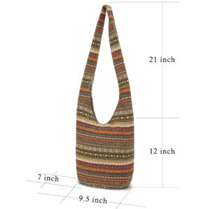 Women Shoulder Handbags Fashion canvas Hippie Crossbody Bags Bohemian Animal Prints Hobo Bags (Green-Orange)