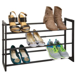 mDesign Metal 3 Tier Adjustable/Expandable Shoe and Boot Storage Organizer Rack - Space-Saving, Angled Vertical Storage - Closet, Entryway, Mudroom, Bedroom, Garage - Black