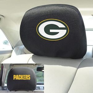 FANMATS 12498 Green Bay Packers Embroidered Head Rest Cover Set, Black, 2 Pieces