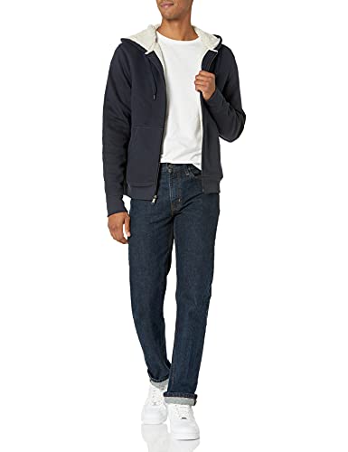 Amazon Essentials Men's Sherpa-Lined Full-Zip Fleece Hoodie, Navy, Large