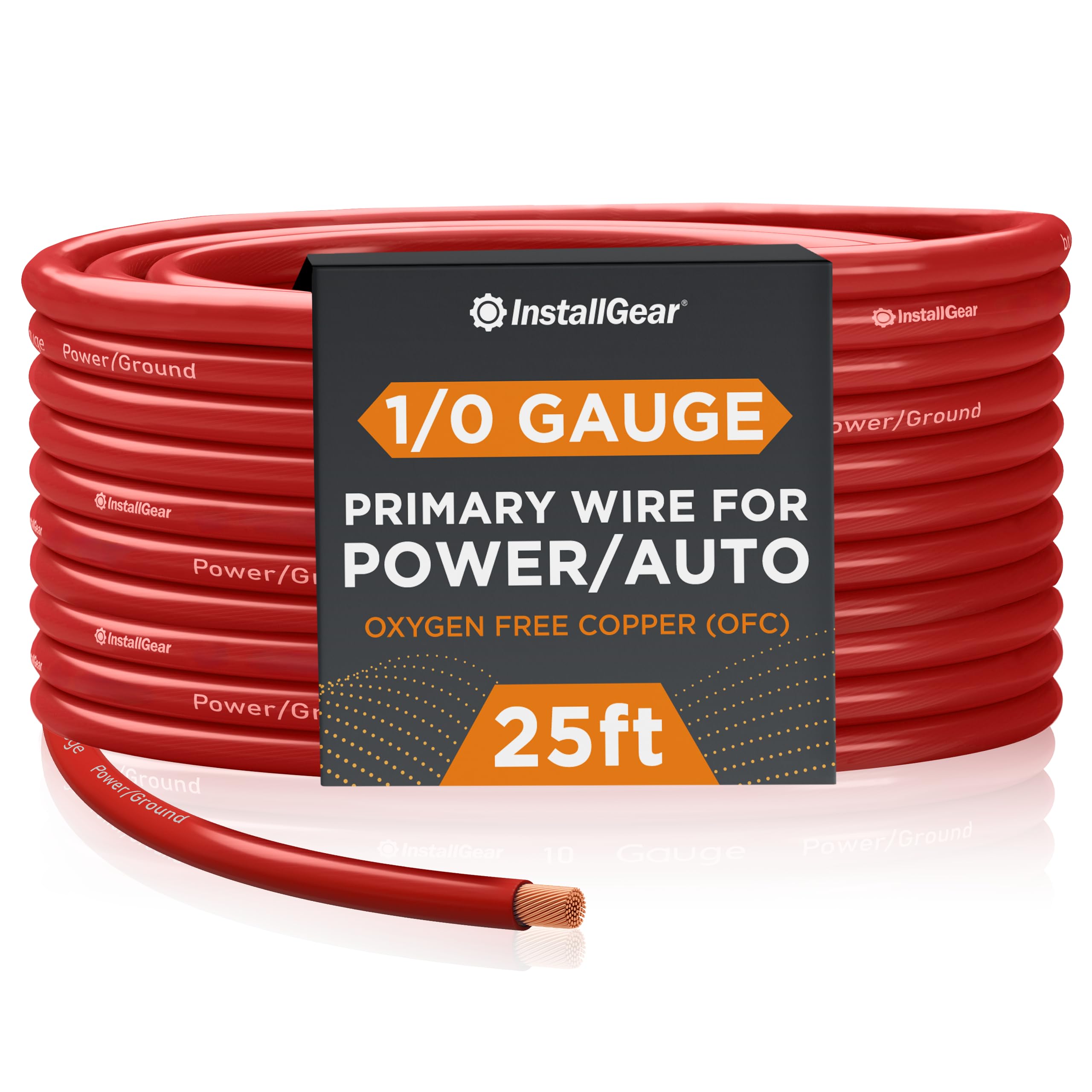 InstallGear 1/0 Gauge AWG OFC Pure Copper Power Ground Wire Cable (25ft Red) True Spec Welding Wire, 1/0 Gauge Battery Cable Wire, Automotive Wire, Car Audio Speaker Stereo, RV Trailer, Amp Wiring