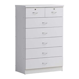 hodedah 7 drawer wood dresser for bedroom, 31.5 inch wide chest of drawers, with 2 locks on the top drawers, storage organization unit for clothing, white