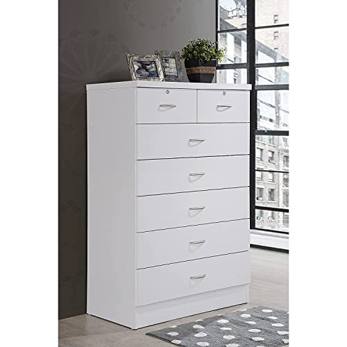 HODEDAH 7 Drawer Wood Dresser for Bedroom, 31.5 inch Wide Chest of Drawers, with 2 Locks on the Top Drawers, Storage Organization Unit for Clothing, White