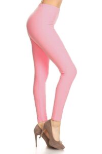 leggings depot womens 1" waistband high waisted solid leggings pants (full length, pink, 1x-3x)