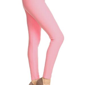 Leggings Depot Womens 1" Waistband High Waisted Solid Leggings Pants (Full Length, Pink, 1X-3X)