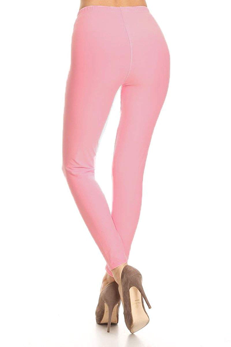 Leggings Depot Womens 1" Waistband High Waisted Solid Leggings Pants (Full Length, Pink, 1X-3X)