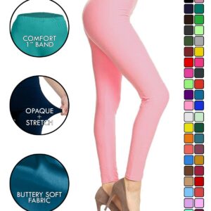 Leggings Depot Womens 1" Waistband High Waisted Solid Leggings Pants (Full Length, Pink, 1X-3X)