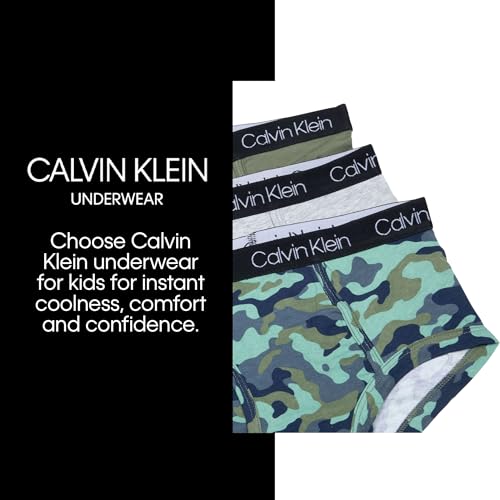 Calvin Klein Boys' Little Modern Cotton Assorted Briefs Underwear, 3 Pack, Heather Grey/Black/Heather Grey, Medium