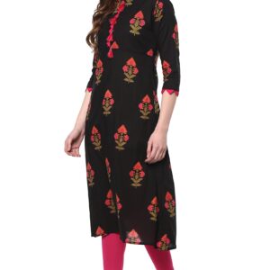 Janasya Indian Women's Tunic Tops Cotton Kurti for Women(JNE2170-KR-436-XL) Black