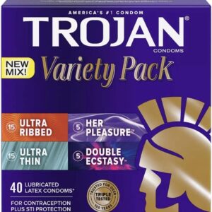 Trojan Pleasure Pack Premium Lubricated Latex Condoms, 40 Count (Fire & Ice)