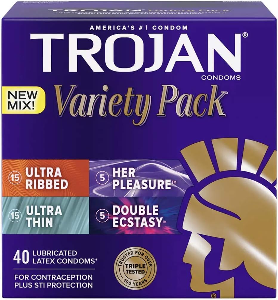 Trojan Pleasure Pack Premium Lubricated Latex Condoms, 40 Count (Fire & Ice)