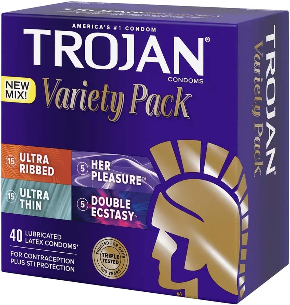 Trojan Pleasure Pack Premium Lubricated Latex Condoms, 40 Count (Fire & Ice)