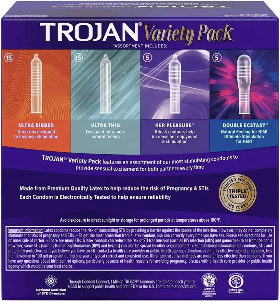 Trojan Pleasure Pack Premium Lubricated Latex Condoms, 40 Count (Fire & Ice)