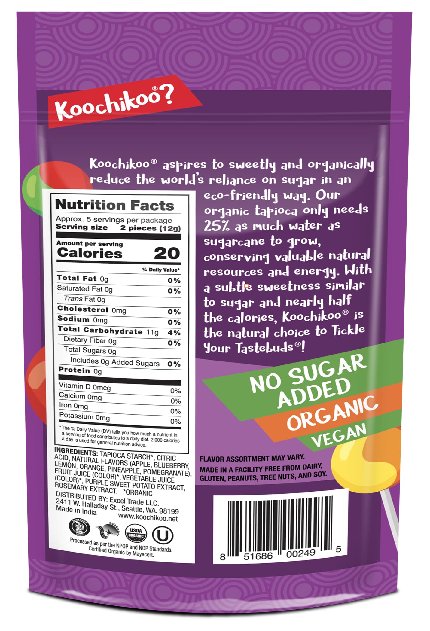 Koochikoo Sugar Free Organic Lollipop Pouch, 10 Count ( Pack - 1 )