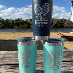 YETI Tumbler Female Tennis Design w/Name, Laser Engraved Yeti Rambler Stainless Steel Travel Mug - NOT A STICKER!