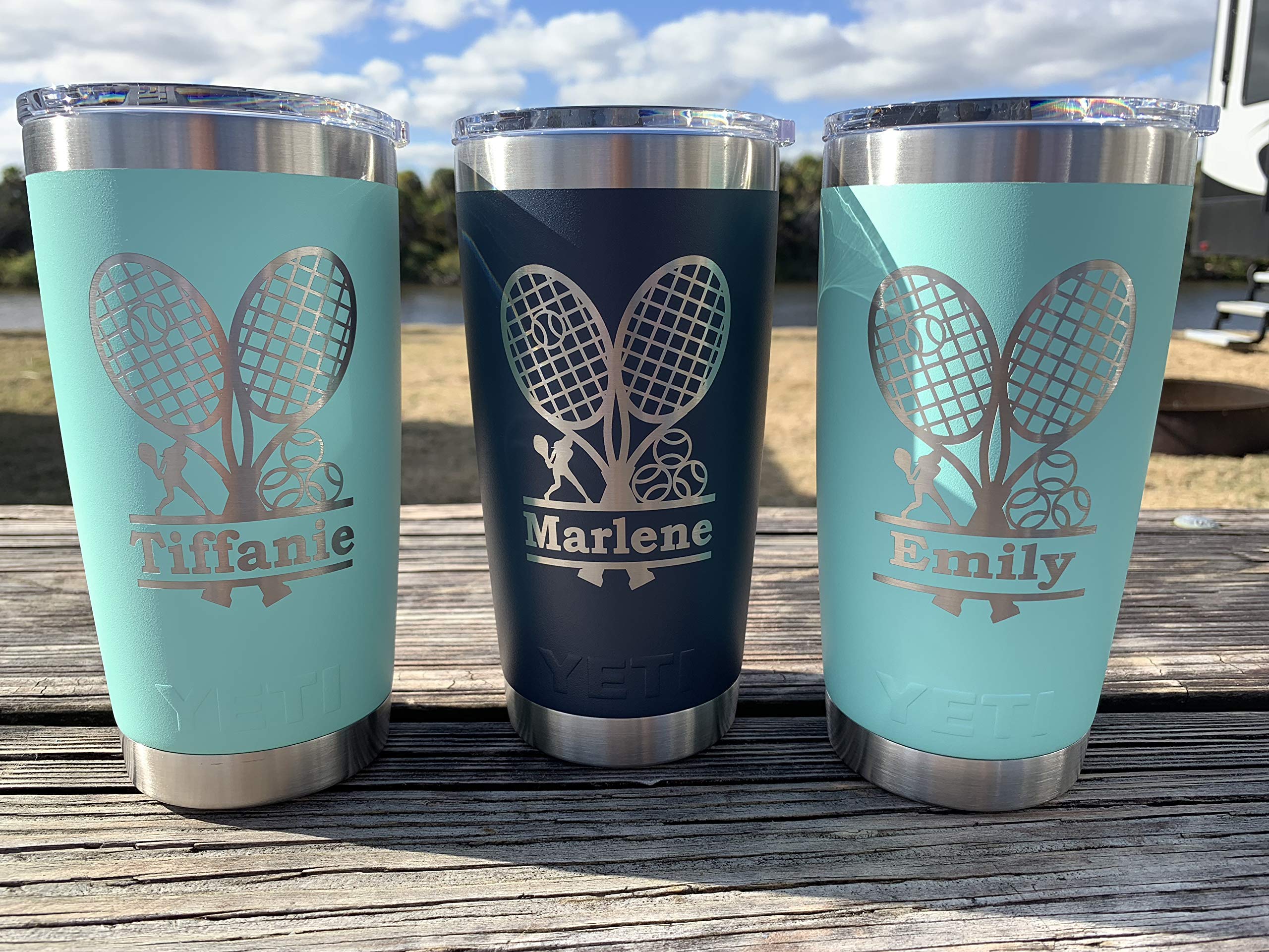 YETI Tumbler Female Tennis Design w/Name, Laser Engraved Yeti Rambler Stainless Steel Travel Mug - NOT A STICKER!