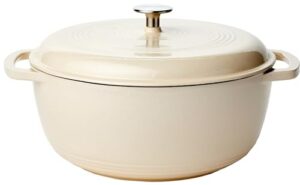 amazon basics enameled cast iron round dutch oven with lid and dual handles, heavy-duty & large, 7.3-quart, white