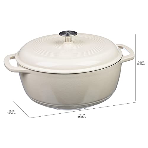 Amazon Basics Enameled Cast Iron Round Dutch Oven with Lid and Dual Handles, Heavy-Duty & Large, 7.3-Quart, White