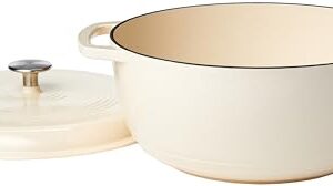 Amazon Basics Enameled Cast Iron Round Dutch Oven with Lid and Dual Handles, Heavy-Duty & Large, 7.3-Quart, White