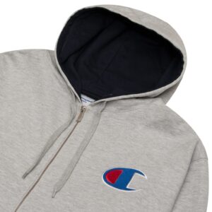 Champion Mens Big and Tall Full Zip Hoodie Classic Embroidered Logo Heathergrey