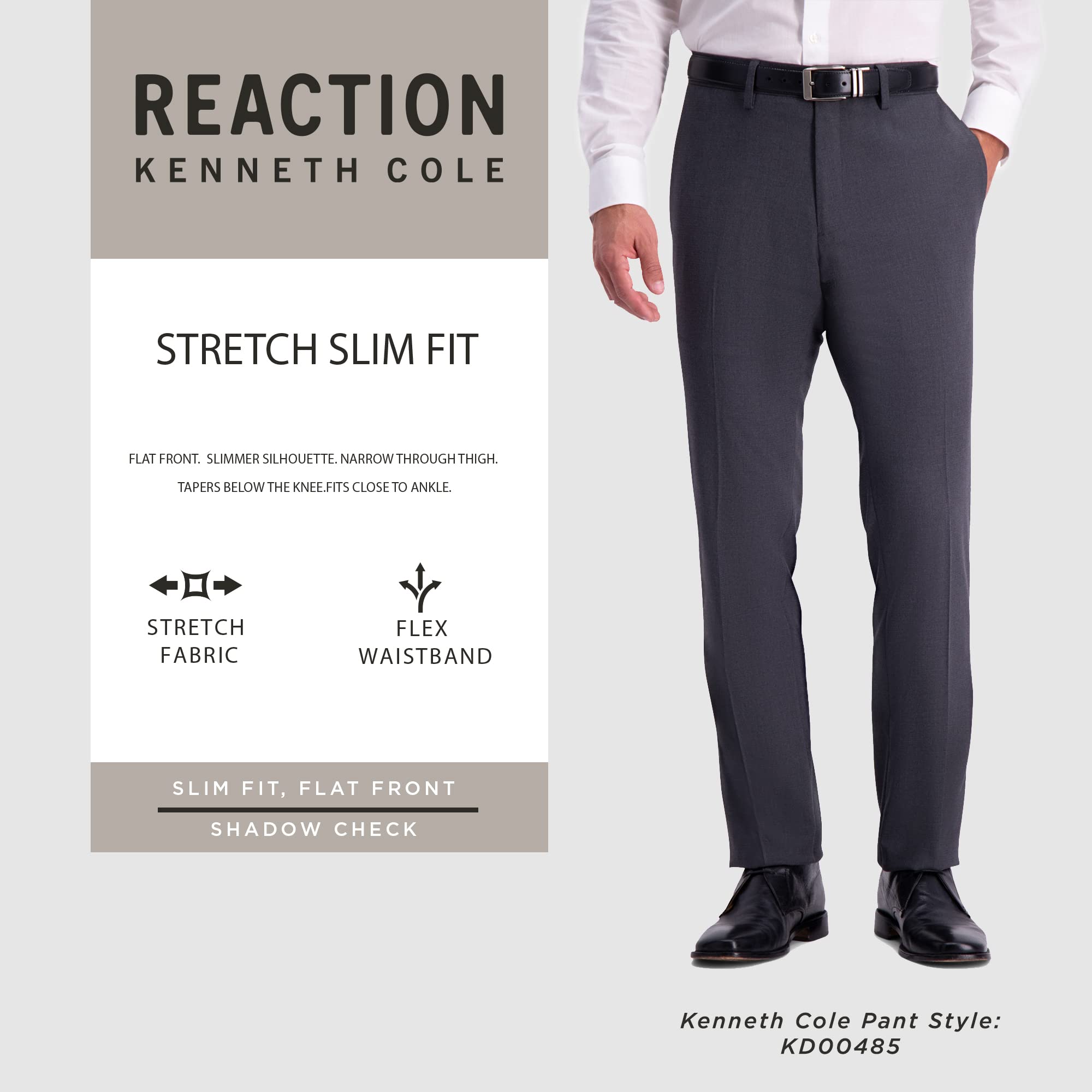 Kenneth Cole REACTION mens Shadow Check Stretch Slim Fit Dress Pants, Brown, 32W x 30L US