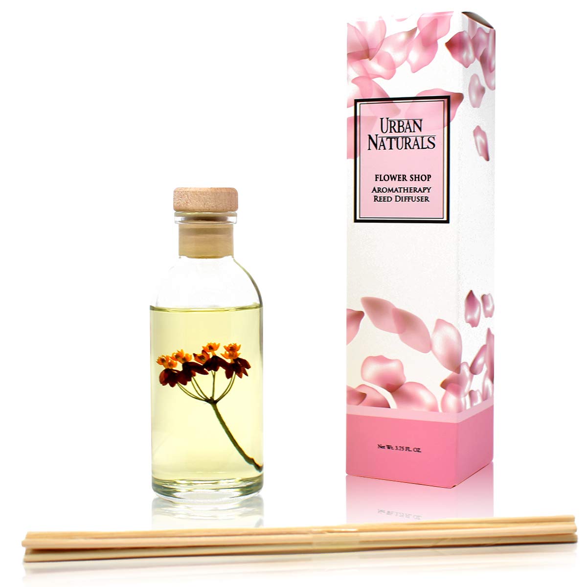 Urban Naturals Flower Shop Reed Diffuser Gift Set | Violets, Daisies, Hyacinth & Rose Fragrance Notes | Real Flower inside The Bottle! Made in The USA | Great Gift for Mom