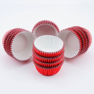 Gifbera Mini Foil Muffin Cupcake Liners Red Wrappers for Christmas Wedding Party, 300-Count