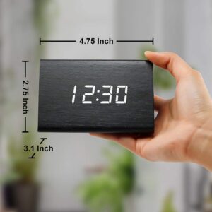 OCT17 Wooden Wood Clock, New Version LED Alarm Digital Desk Clock Adjustable Brightness, Alarm Time, Displays Time Date Temperature - Black