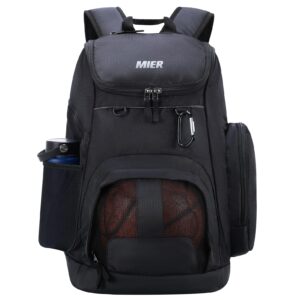 mier large sports backpack with pocket for swim, outdoor, gym, basketball, 40l, black