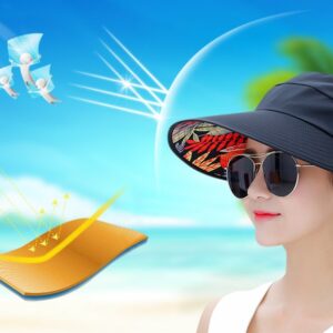 HINDAWI Sun Hat Sun Hats for Women Wide Brim UV Protection Summer Beach Packable Visor Black