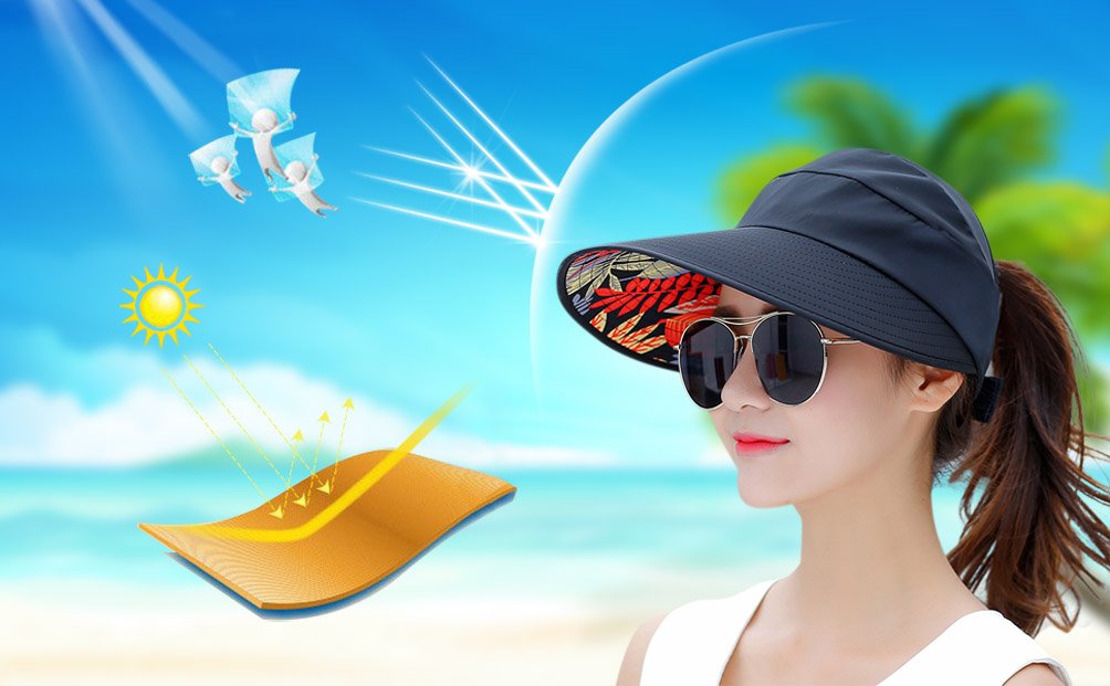 HINDAWI Sun Hat Sun Hats for Women Wide Brim UV Protection Summer Beach Packable Visor Black