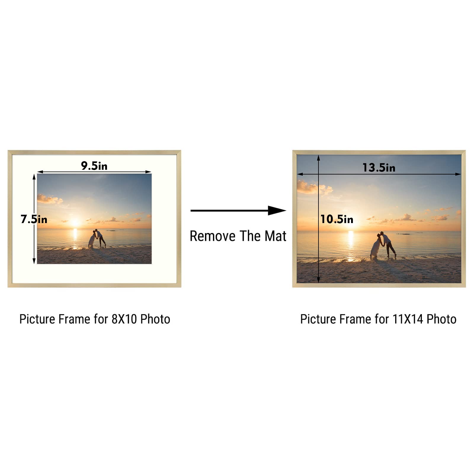 Golden State Art 11x14 Picture Frame - Gold Aluminum (Shiny Brushed) - Fit Photo 8x10 Ivory Mat 11x14 without Mat - Metal Frame Wall Mounting - Real Glass (11x14, Gold)