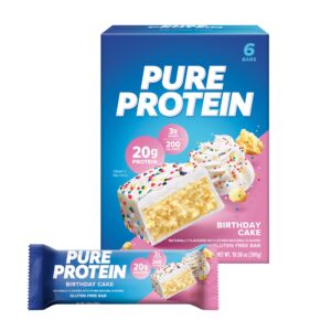 pure protein bars, high protein, nutritious snacks to support energy, low sugar, gluten free, birthday cake, 1.76 ounce (pack of 6)