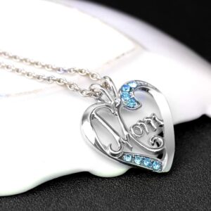 ShiQiao Spl Mother's Birthday Gift - I Love Mom Heart Pendant Necklace Fashion Jewelry Mother's Day Gift Blue