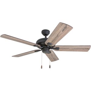 Prominence Home Lincoln Woods, 52 Inch Industrial Style LED Ceiling Fan with Light, Pull Chain, Three Mounting Options, 5 Dual Finish Blades, Reversible Motor - 50581-01 (Bronze)