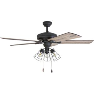 Prominence Home Lincoln Woods, 52 Inch Industrial Style LED Ceiling Fan with Light, Pull Chain, Three Mounting Options, 5 Dual Finish Blades, Reversible Motor - 50581-01 (Bronze)