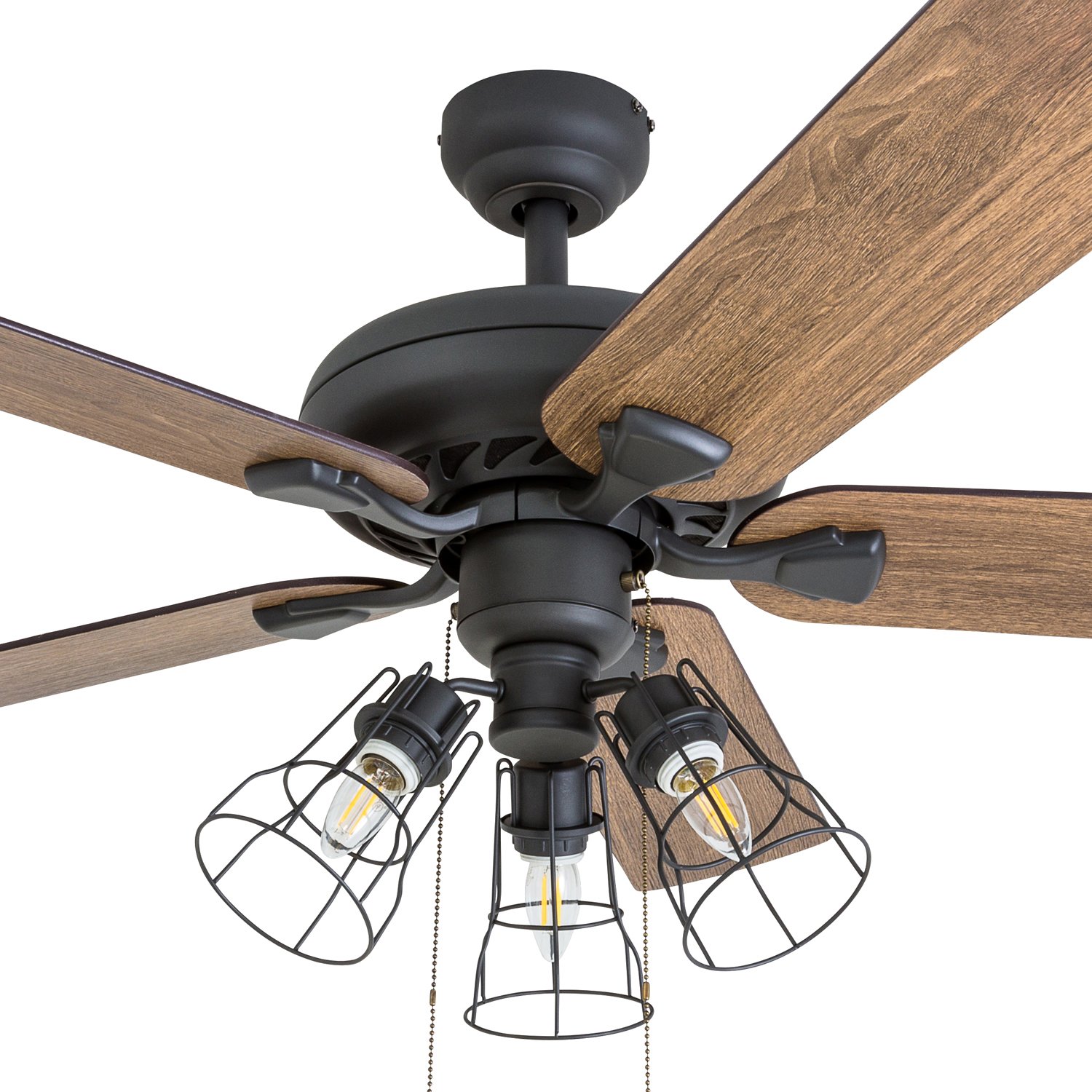 Prominence Home Lincoln Woods, 52 Inch Industrial Style LED Ceiling Fan with Light, Pull Chain, Three Mounting Options, 5 Dual Finish Blades, Reversible Motor - 50581-01 (Bronze)