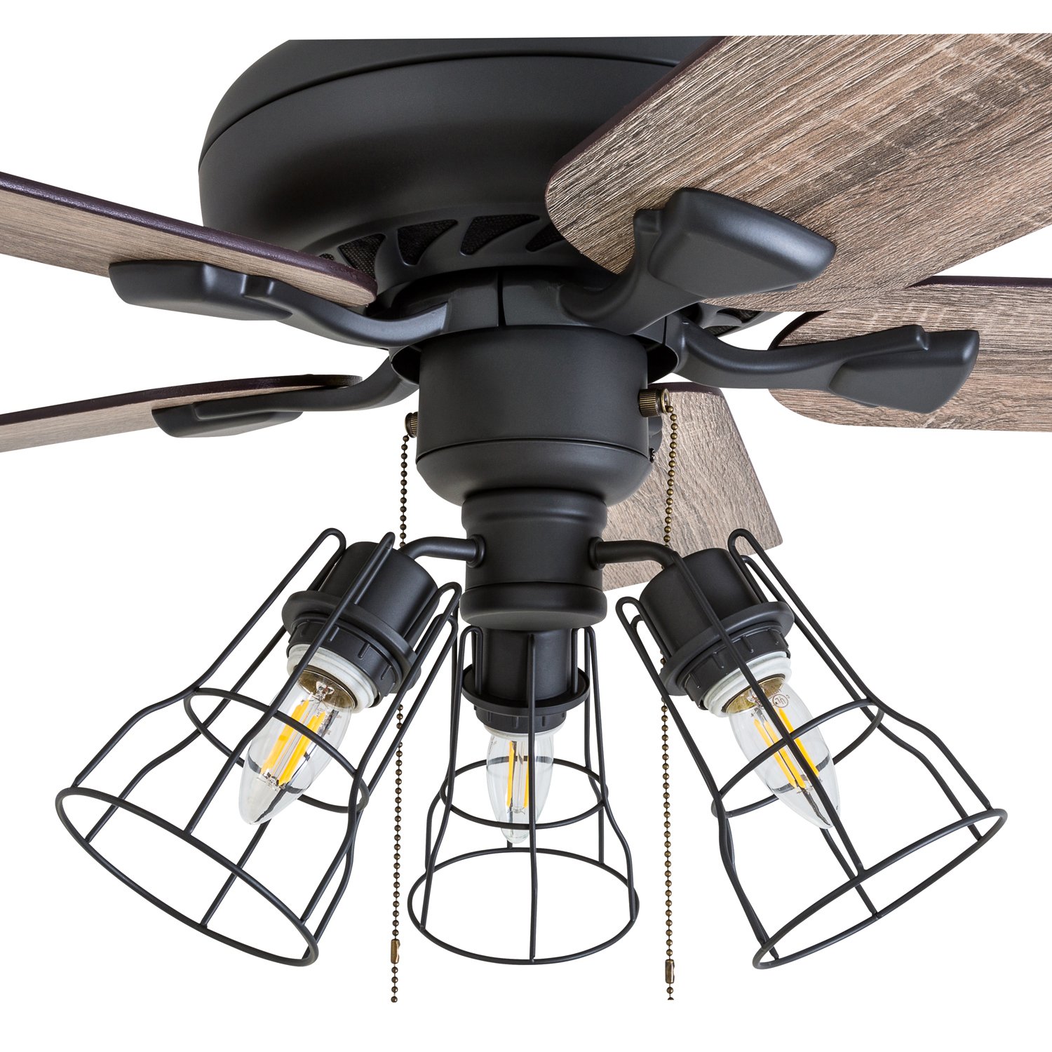 Prominence Home Lincoln Woods, 52 Inch Industrial Style LED Ceiling Fan with Light, Pull Chain, Three Mounting Options, 5 Dual Finish Blades, Reversible Motor - 50581-01 (Bronze)