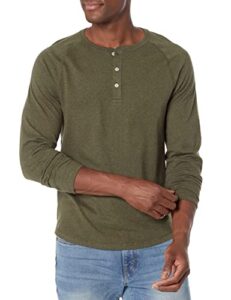 amazon essentials men's slim-fit long-sleeve henley shirt, olive heather, large