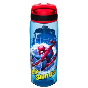 Zak Designs Marvel Spider-Man Plastic Water Bottle with Built-In Carrying Loop and Flip-Up Straw Lid, Made with Durable Materials (25oz, Non-BPA)