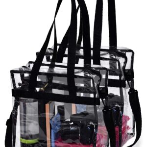 Handy Laundry Clear Tote Bag Stadium Approved - 2 PACK - Shoulder Straps and Zippered Top. Perfect Clear Bag for Work, School, Sports Games and Concerts. Meets Tournament Guidelines. (Black)