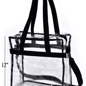 Handy Laundry Clear Tote Bag Stadium Approved - 2 PACK - Shoulder Straps and Zippered Top. Perfect Clear Bag for Work, School, Sports Games and Concerts. Meets Tournament Guidelines. (Black)