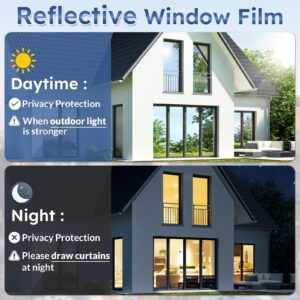 rabbitgoo One Way Window Film Daytime Privacy Mirror Window Tint for Home Office, Heat Control Sun Blocking Anti UV Reflective Tinting Film Glass Window Door Covering,17.5 in X 6.5 Feet, Silver