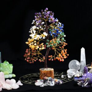 seven chakra tree of life for positive energy - feng shui tree, fake bonsai tree, crystals and healing stones, money tree, room decor 7 chakra tree, stone tree, healing crystals, spiritual gifts