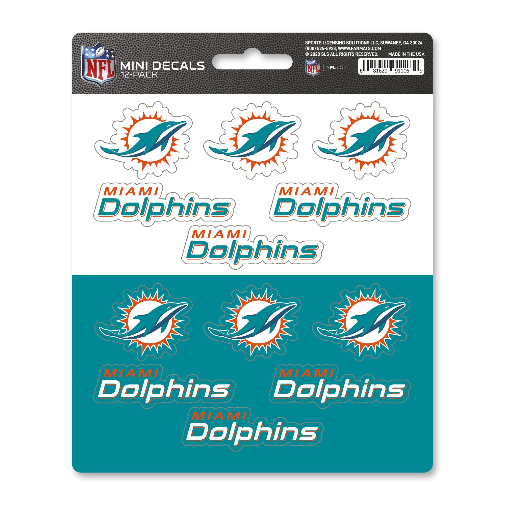 FANMATS 61125 Miami Dolphins 12 Count Mini Decal Sticker Pack