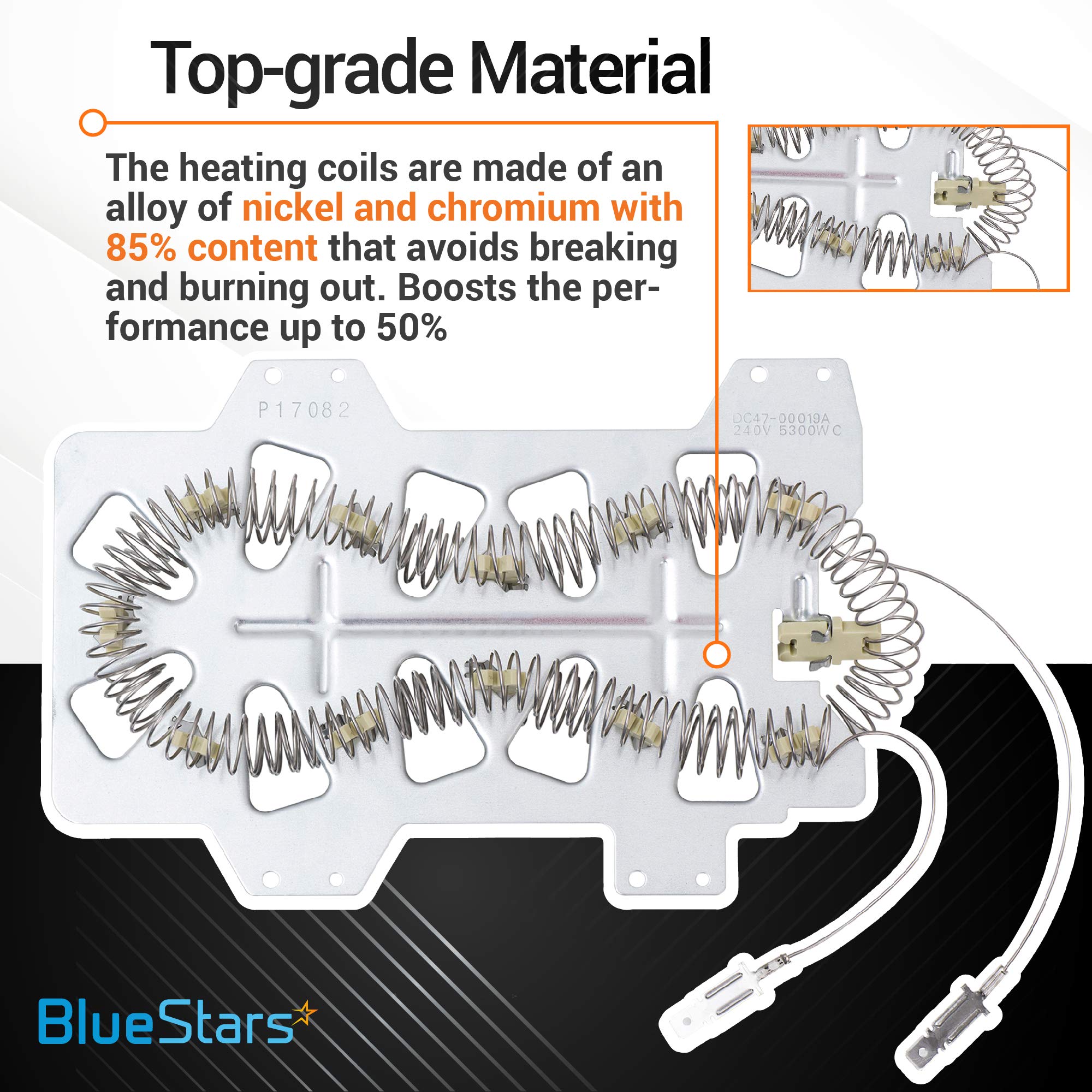 BlueStars DC47-00019A Dryer Heating Element DC96-00887A DC47-00018A Thermal - For Samsung DV45H7000EW/A2 DV40J3000EW/A2 DV42H5000EW/A3 DV42H5200EW/A3 DV48H7400EW/A2 DVE50R5400V/A3 DV42H5200EP/A3 Dryer