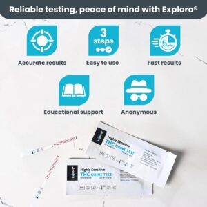 Exploro Highly Sensitive at Home Marijuana Drug Test Kit, THC Drug Test Kit Marijuana/Weed, THC Drug Test Urine, Easy Home Drug Test Marijuana/THC Substance Abuse, 15 THC Test Strips/Sticks, 50 ng/ml