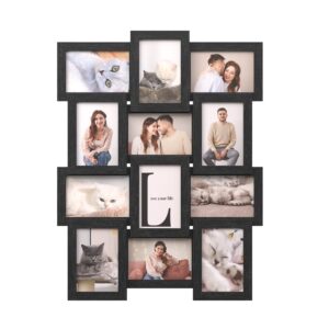 songmics collage picture frames, 4x6 for wall decor set of 12, multi family photo for gallery decor, hanging display, assembly required, ink black