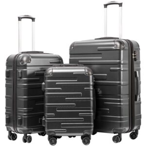 coolife luggage expandable(only 28") suitcase 3 piece set with tsa lock spinner 20in24in28in (reg grey)